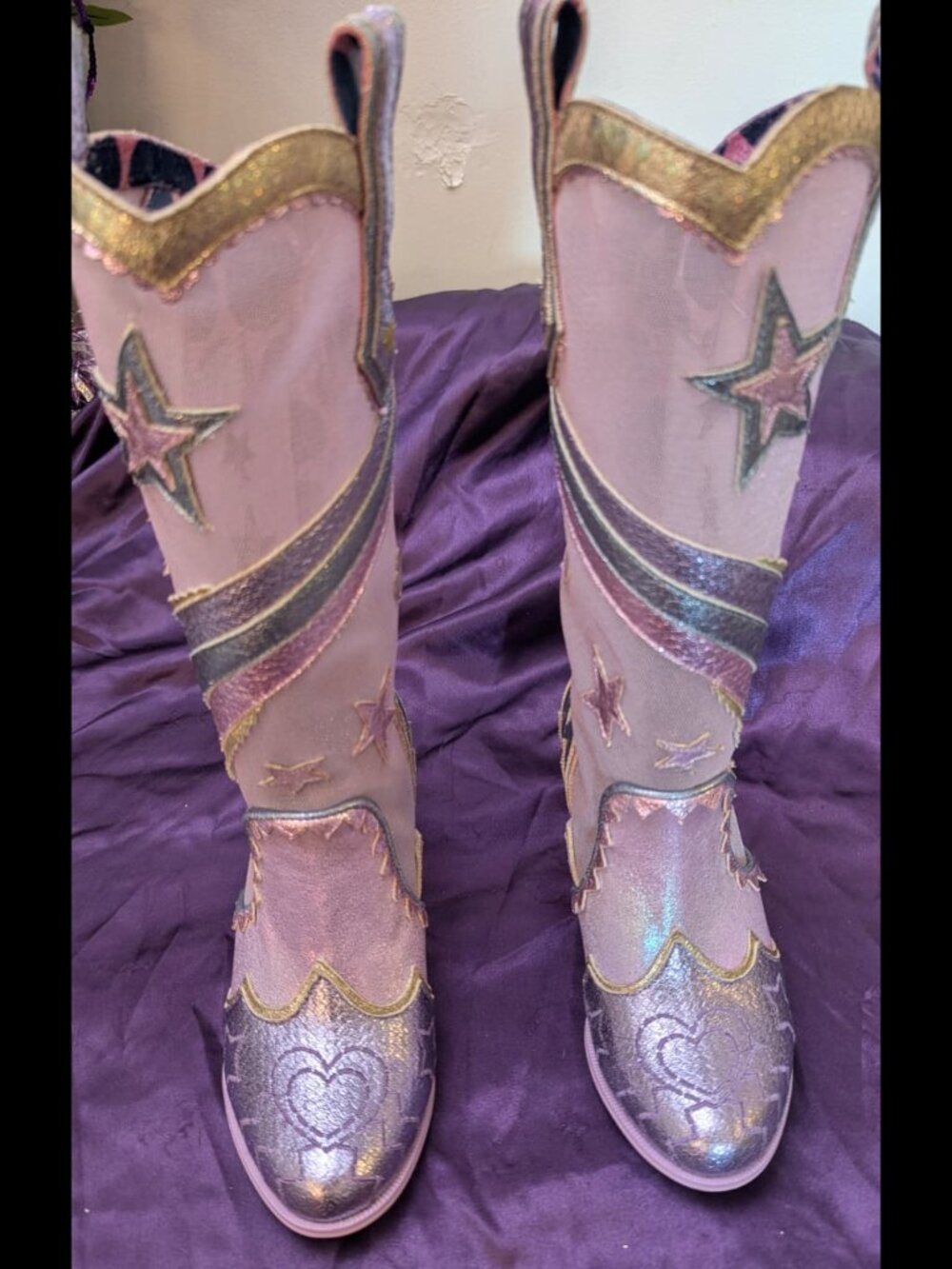 WOW! Irregular Choice Hello Halley Sheer Lilac Multicolor Cowgirl Boots - 36 5.5
